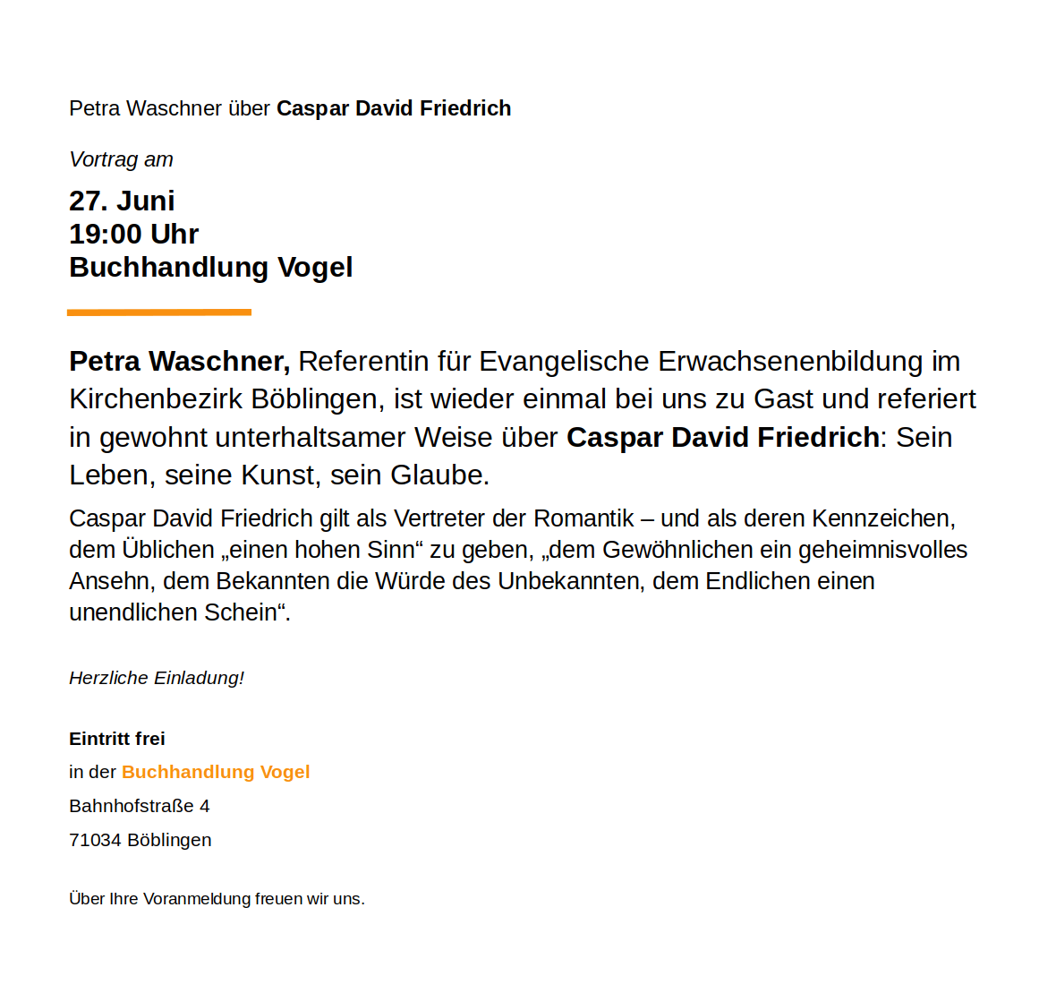 Veranstaltung in der Buchhandlung Vogel